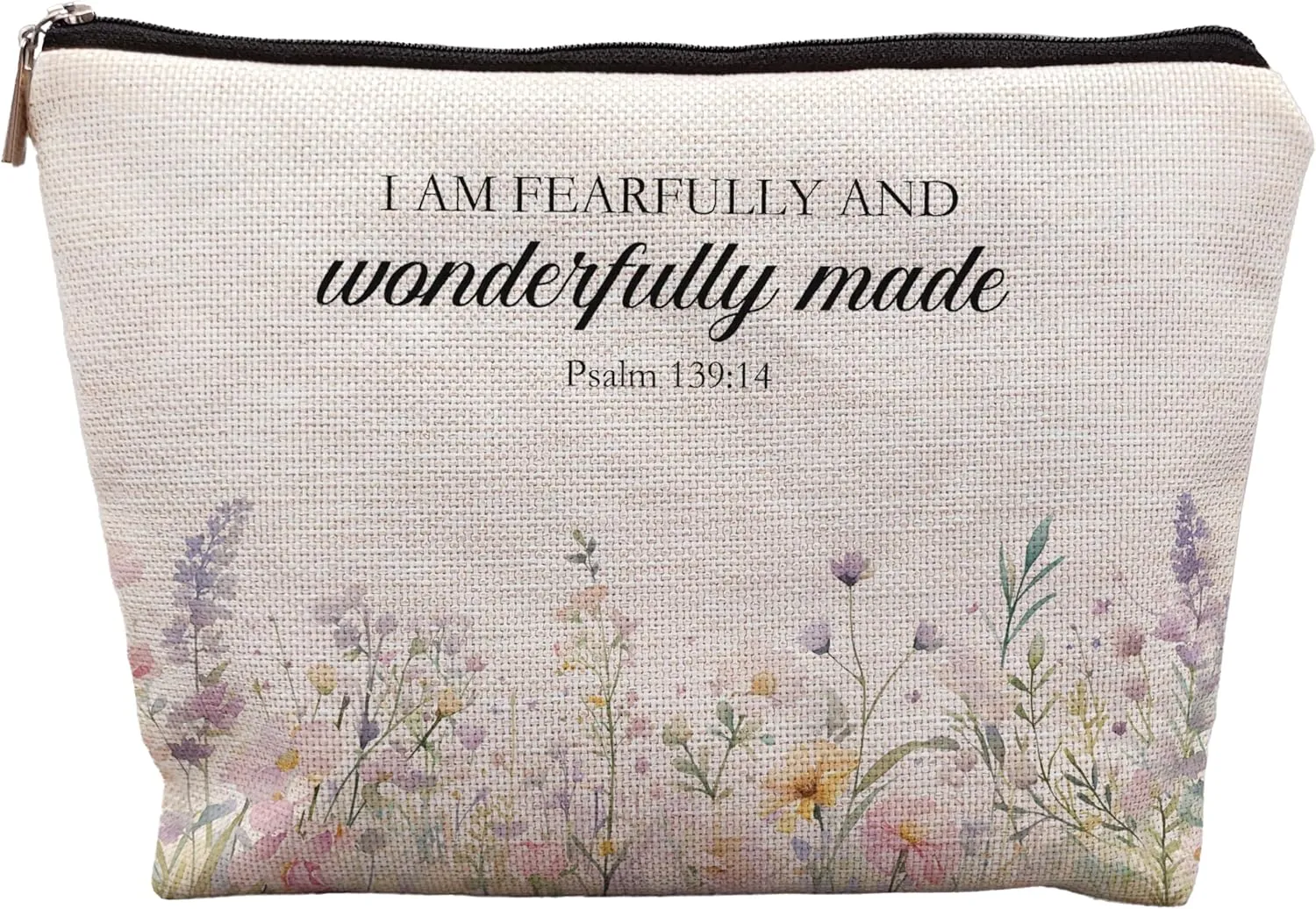 Inspirational Christian Makeup Cosmetic Bag - Christian Gifts for Women Faith, Fearfully and Wonderfully Made Bible Scripture Gifts Cosmetic Bag for Women, Floral Small Makeup Bag for Purse