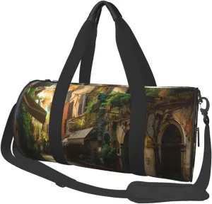 Italian Old Street Printed Sports Gym Bag for Men Women Foldable Duffel Bag Carry On Weekender Bag for Travel Sports