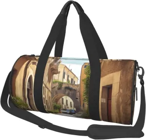 Italian Street Printed Sports Gym Bag for Men Women Foldable Duffel Bag Carry On Weekender Bag for Travel Sports