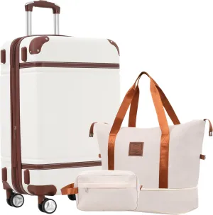 JCSD Lightweight Hardshell Luggage Set with Bags, 28-Inch Spinner Suitcase, Durable ABS Material, Expandable, White