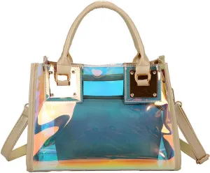 Jelly Bags Women Clear Handbags PVC Laser Transparent Waterproof Top Handle Bags Satchel Style Handbags Purse 2 Pcs Set