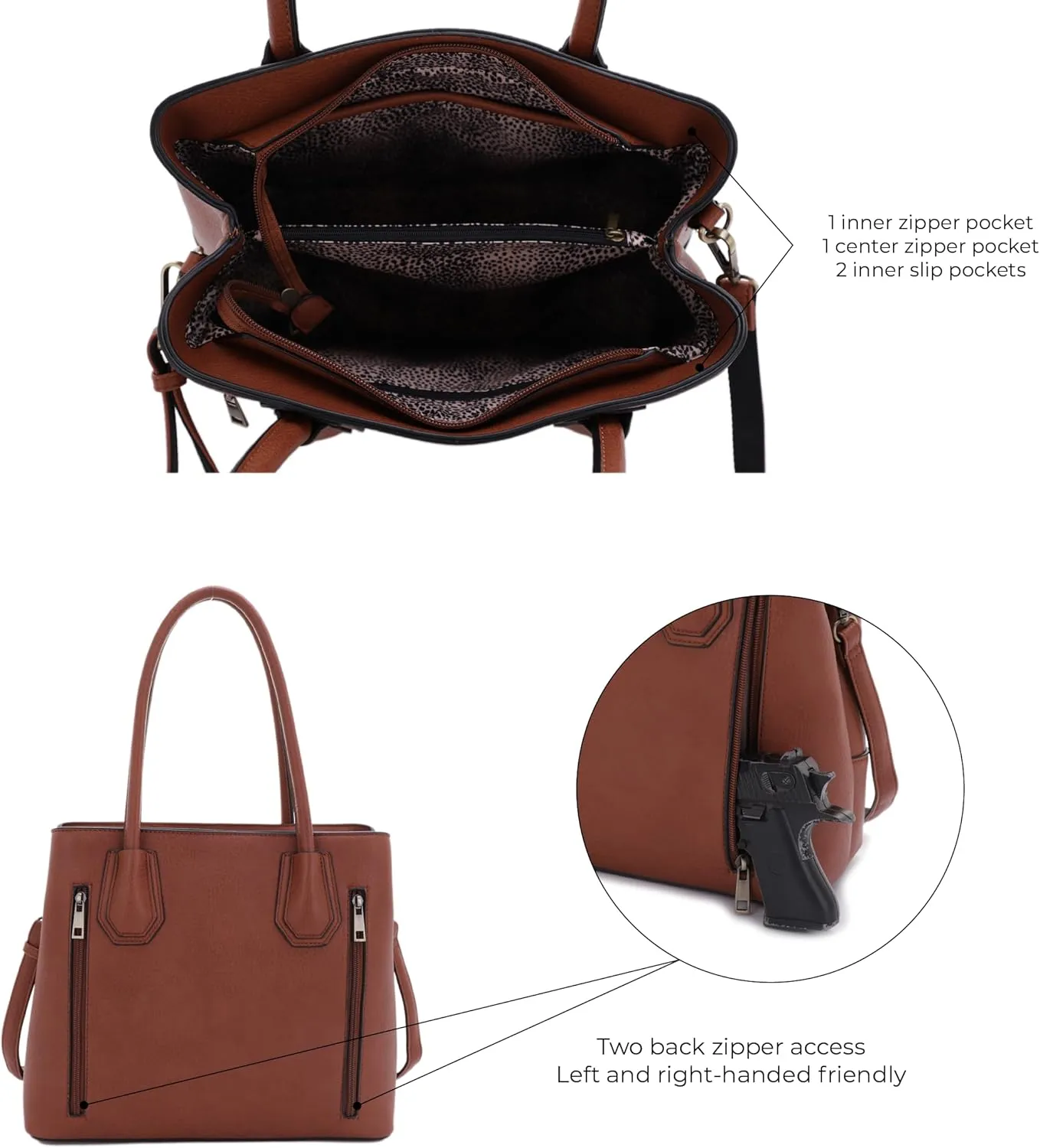 JESSIE & JAMES Concealed Carry Tote Bag Top Handle Satchel Purse
