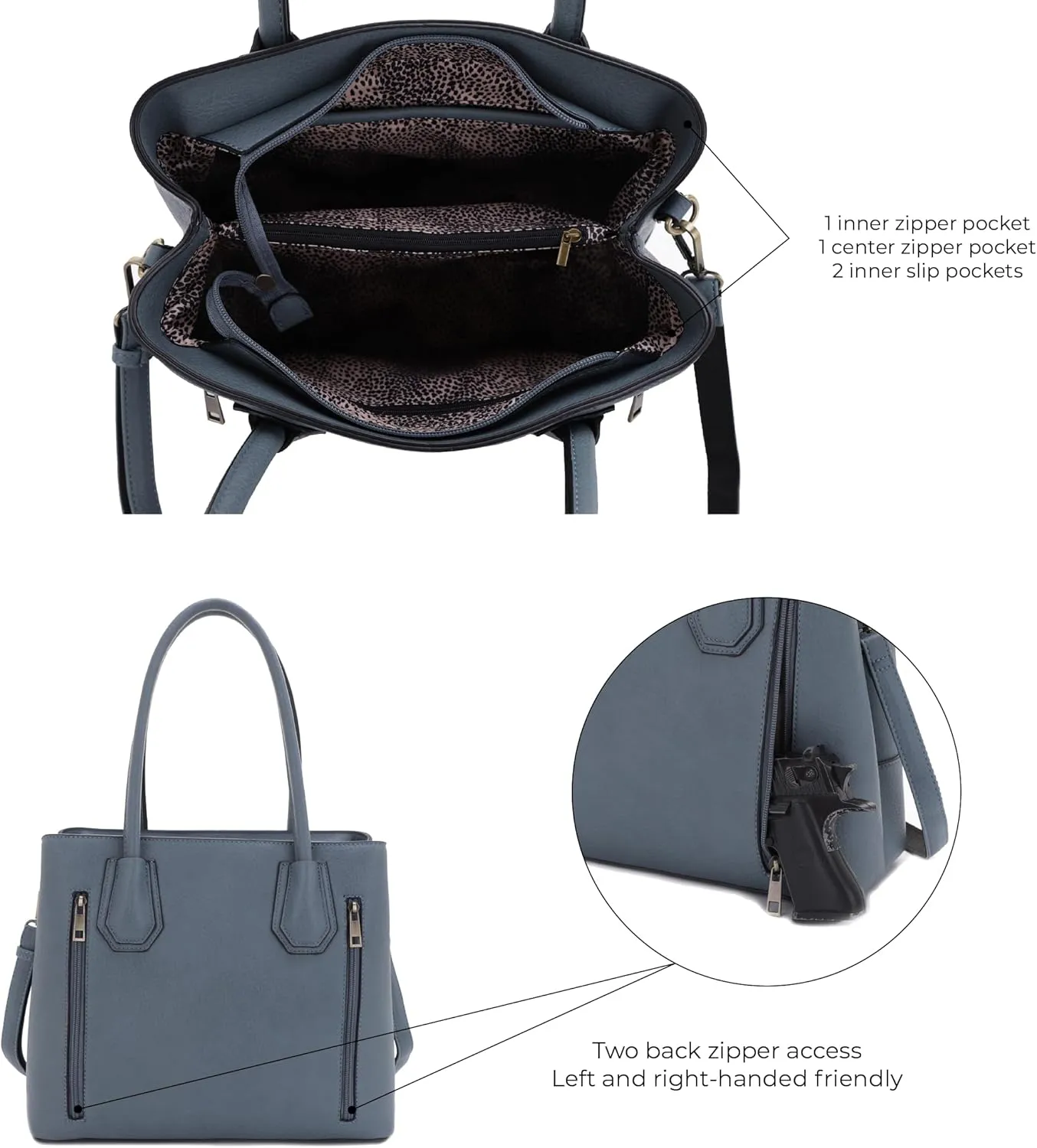 JESSIE & JAMES Concealed Carry Tote Bag Top Handle Satchel Purse