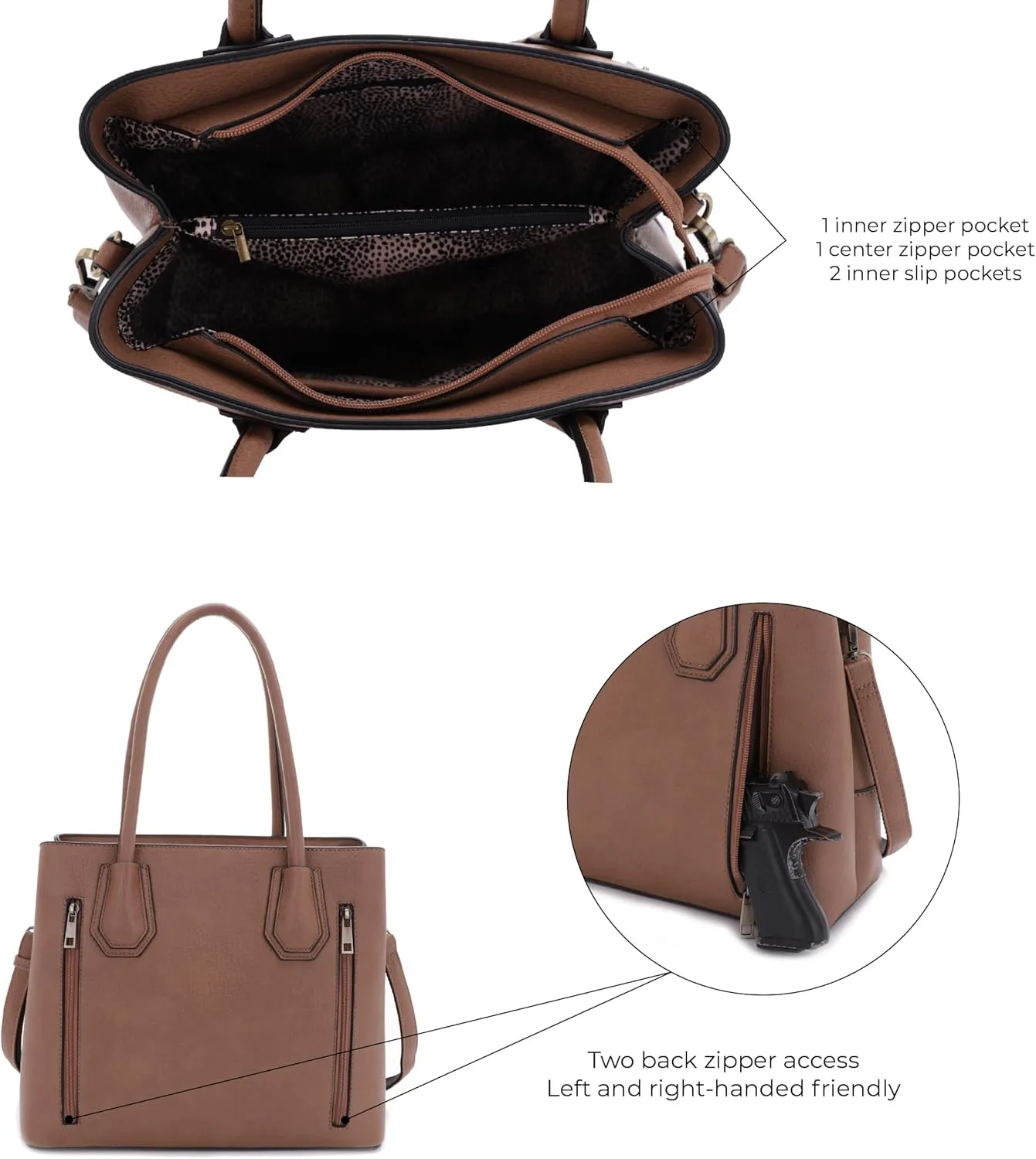 JESSIE & JAMES Concealed Carry Tote Bag Top Handle Satchel Purse