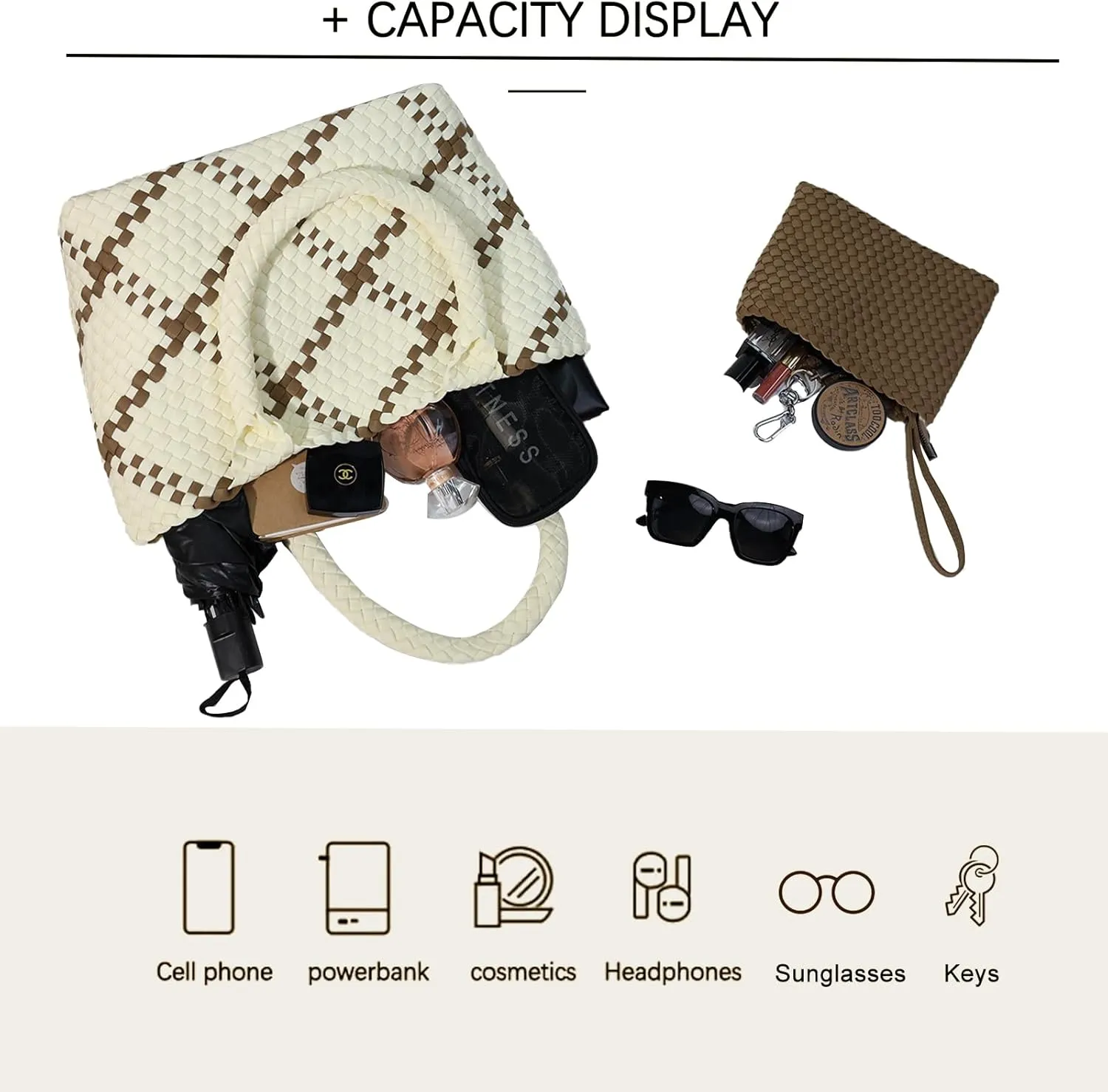 JINMANXUE Neoprene Woven Tote Bag For Women Large Capacity Handbag Patchwork Handmade Casual Shoulder Bags