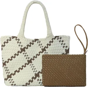 JINMANXUE Neoprene Woven Tote Bag For Women Large Capacity Handbag Patchwork Handmade Casual Shoulder Bags