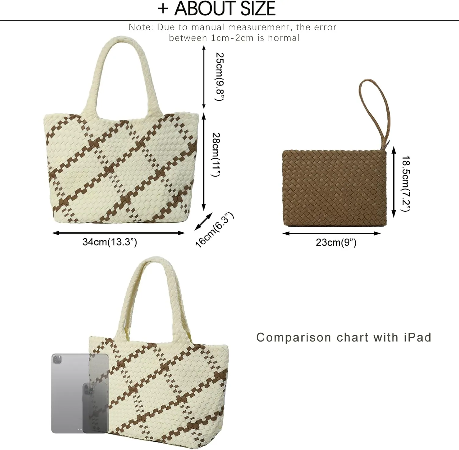 JINMANXUE Neoprene Woven Tote Bag For Women Large Capacity Handbag Patchwork Handmade Casual Shoulder Bags