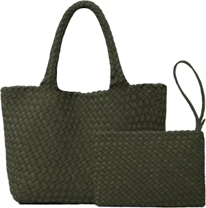 JINMANXUE Neoprene Woven Tote Bag For Women Large Capacity Handbag Patchwork Handmade Casual Shoulder Bags