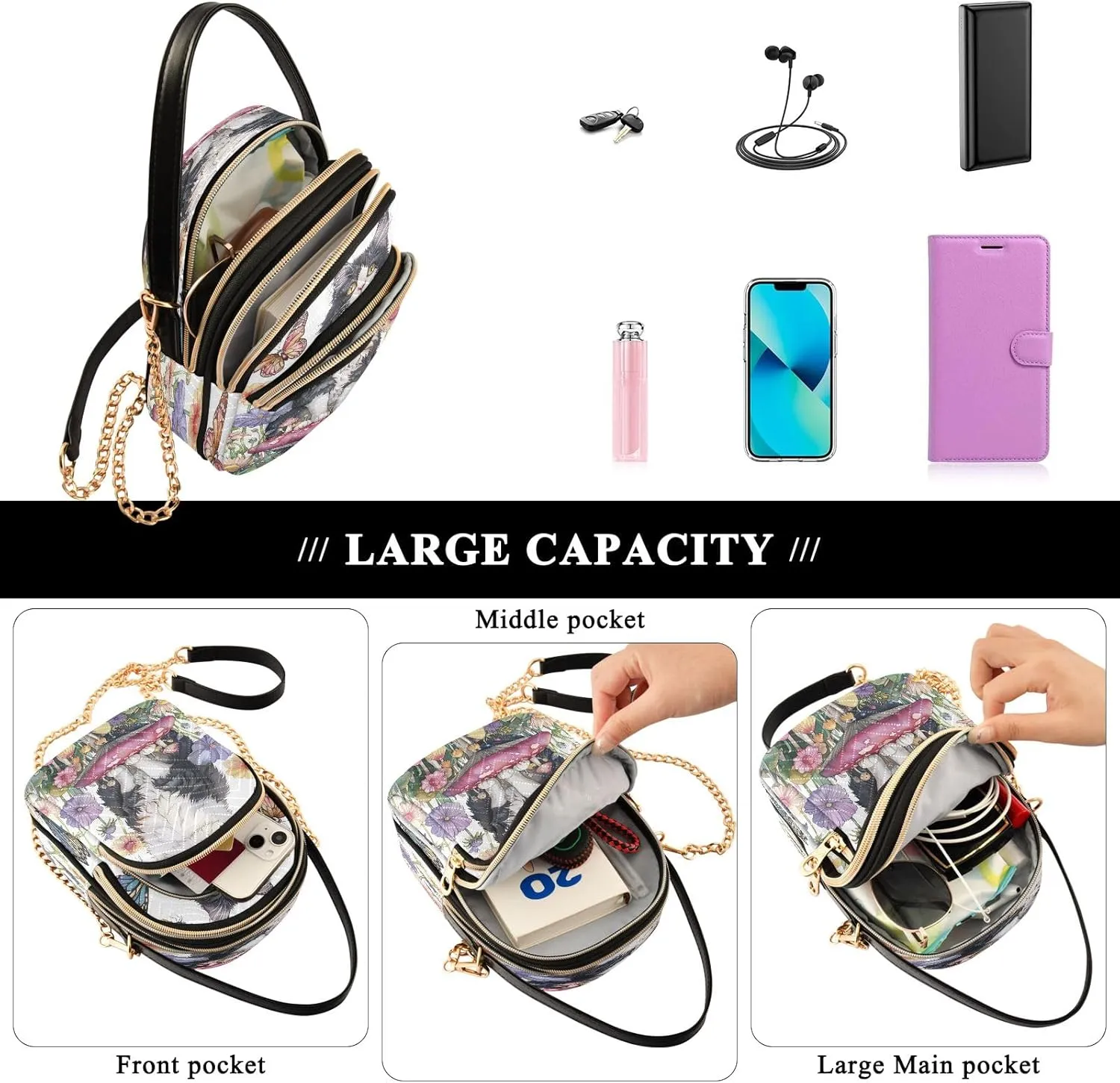 Joisal Colorful Wildflowers Crossover Bags for Women Trendy Small Shoulder Purse, Wallet Purse for Women