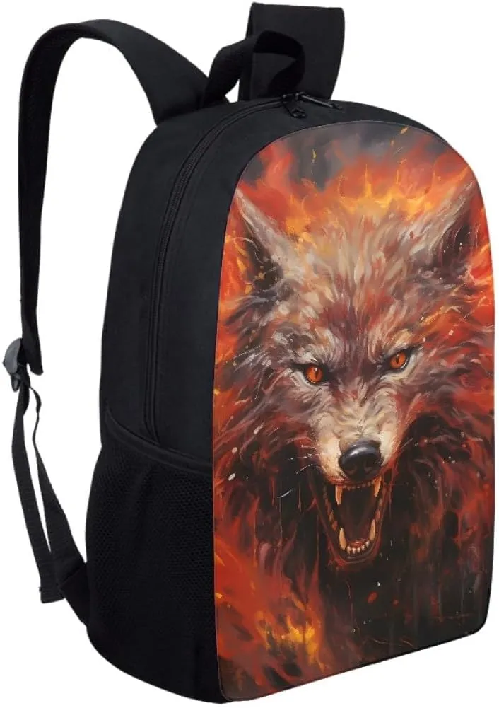 JooMeryer Boys Cool Backpack Wolf Skull Printed School Bags Bookbag Shoulder Bags Daypack for Elementary Middle School,Anger Howling Wolf