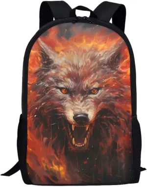 JooMeryer Boys Cool Backpack Wolf Skull Printed School Bags Bookbag Shoulder Bags Daypack for Elementary Middle School,Anger Howling Wolf