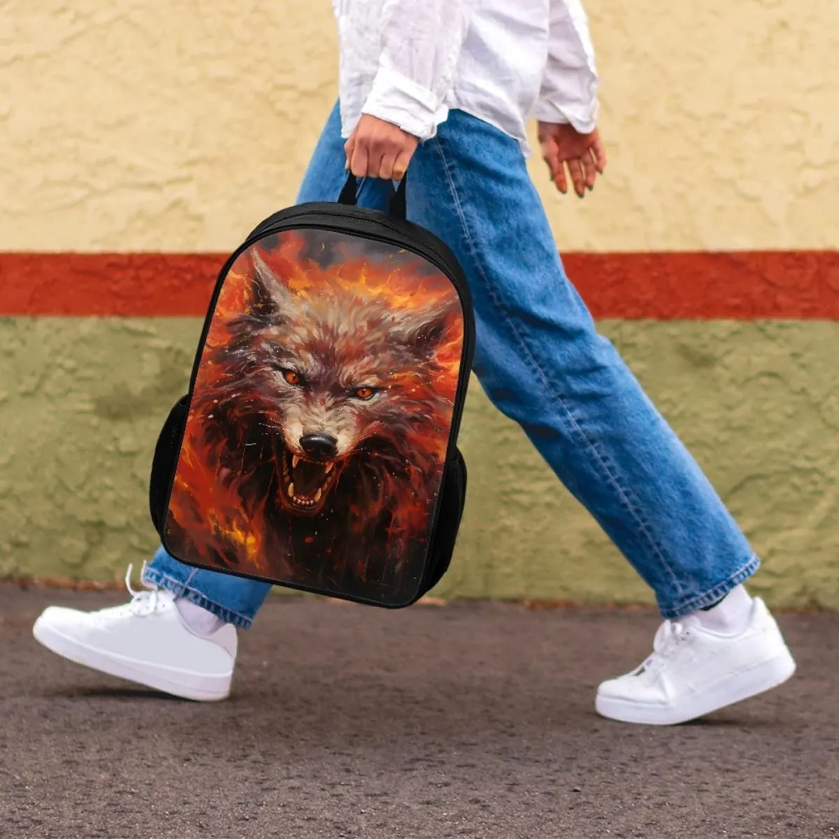 JooMeryer Boys Cool Backpack Wolf Skull Printed School Bags Bookbag Shoulder Bags Daypack for Elementary Middle School,Anger Howling Wolf