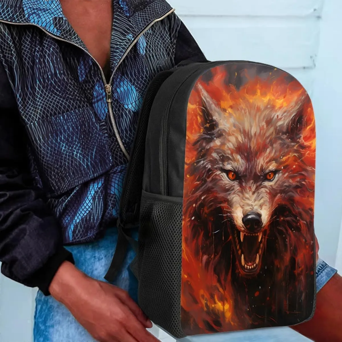 JooMeryer Boys Cool Backpack Wolf Skull Printed School Bags Bookbag Shoulder Bags Daypack for Elementary Middle School,Anger Howling Wolf