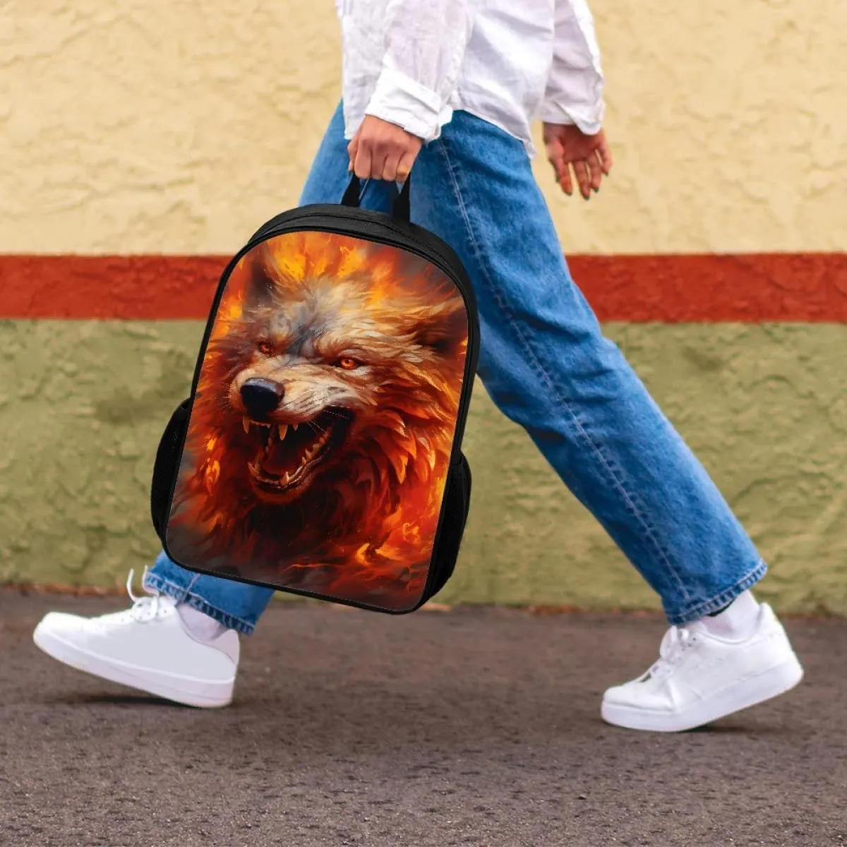 JooMeryer Boys Cool Backpack Wolf Skull Printed School Bags Bookbag Shoulder Bags Daypack for Elementary Middle School,Anger Wolf