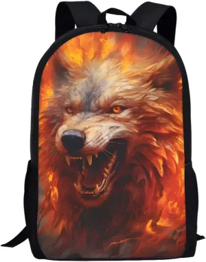 JooMeryer Boys Cool Backpack Wolf Skull Printed School Bags Bookbag Shoulder Bags Daypack for Elementary Middle School,Anger Wolf