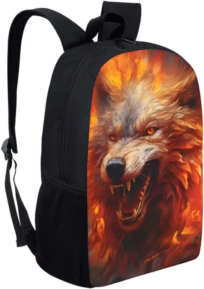 JooMeryer Boys Cool Backpack Wolf Skull Printed School Bags Bookbag Shoulder Bags Daypack for Elementary Middle School,Anger Wolf
