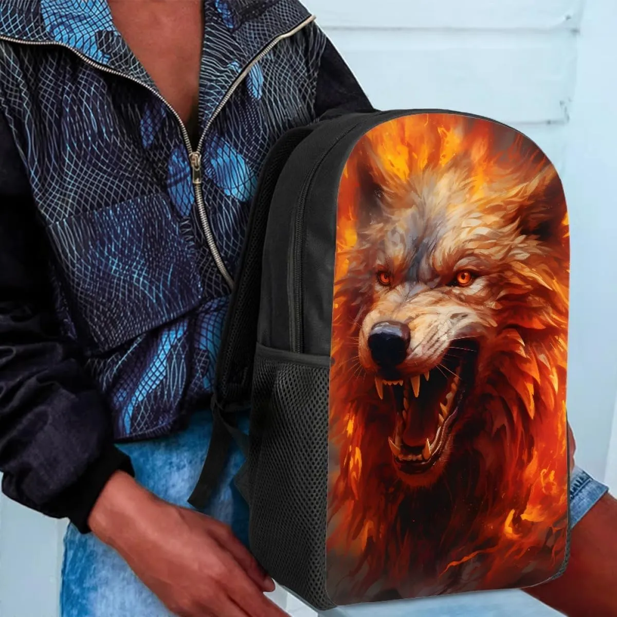 JooMeryer Boys Cool Backpack Wolf Skull Printed School Bags Bookbag Shoulder Bags Daypack for Elementary Middle School,Anger Wolf