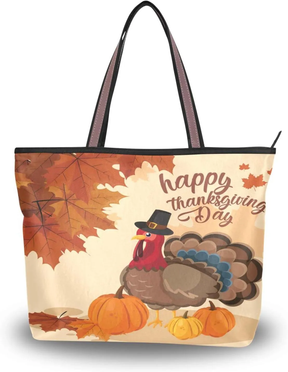 JSTEL Halloween Pumpkin Tote Purse with Pockets and Compartments,Halloween Bat Tote Bag Zippered