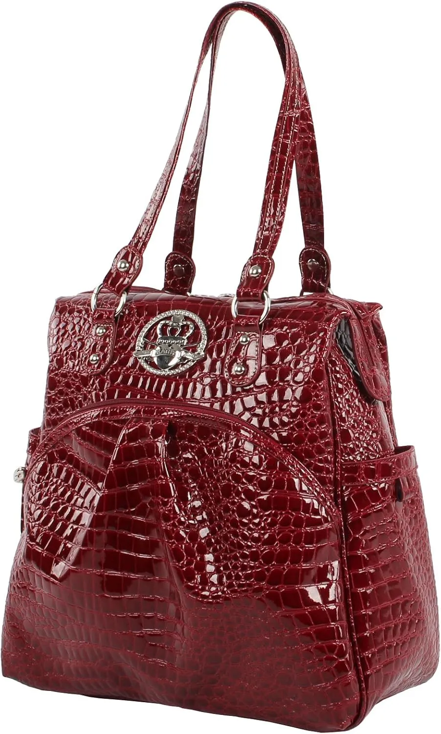 Kathy Van Zeeland Croco PVC Designer Luggage - 4 Piece Softside Expandable Lightweight Spinner Suitcases - Travel Set includes a Dowel and Shopper Bags, 20-Inch Carry On & 28-Inch Suitcase (Burgundy)