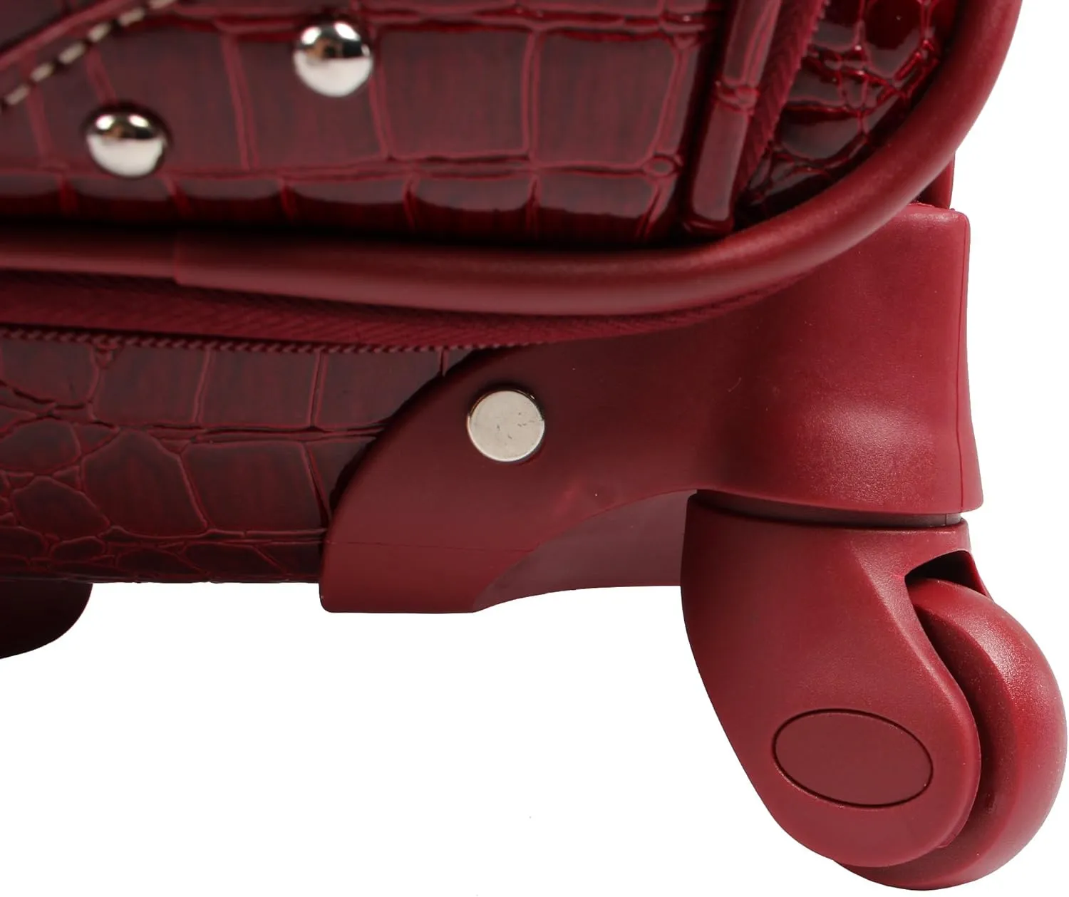 Kathy Van Zeeland Croco PVC Designer Luggage - 4 Piece Softside Expandable Lightweight Spinner Suitcases - Travel Set includes a Dowel and Shopper Bags, 20-Inch Carry On & 28-Inch Suitcase (Burgundy)