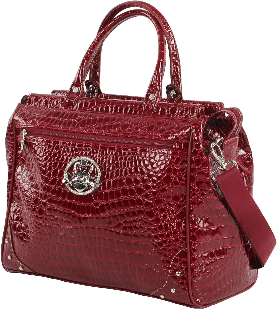 Kathy Van Zeeland Croco PVC Designer Luggage - 4 Piece Softside Expandable Lightweight Spinner Suitcases - Travel Set includes a Dowel and Shopper Bags, 20-Inch Carry On & 28-Inch Suitcase (Burgundy)