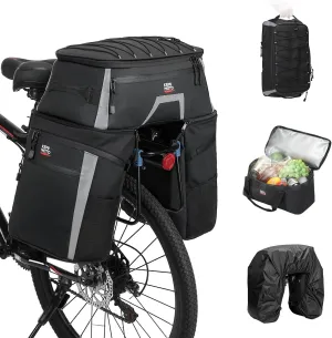 KEMIMOTO Bike Panniers 4-in-1, Bicycle Saddle Cooler Bag with Waterproof Rain Cover, Insulated Cycling Rear Luggage for Warm or Cold Items, 47L Removable Bag for Traveling Camping Shopping Commuting