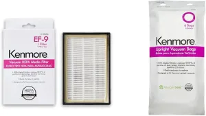 Kenmore 53296 EF-9 Media Vacuum Cleaner Exhaust Filter   53294 Style O HEPA Cloth Vacuum Bags 6 Pack for Kenmore Upright Vacuum Cleaners 31140, 31150, BU1017