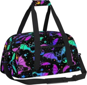 Kids Overnighter Duffel Bags for Boys Girls, Gothic Bat Carry-On Size Sports Gym Bag for School Practice or Overnight Travel Weekender Sleepover Workout Tote Bag