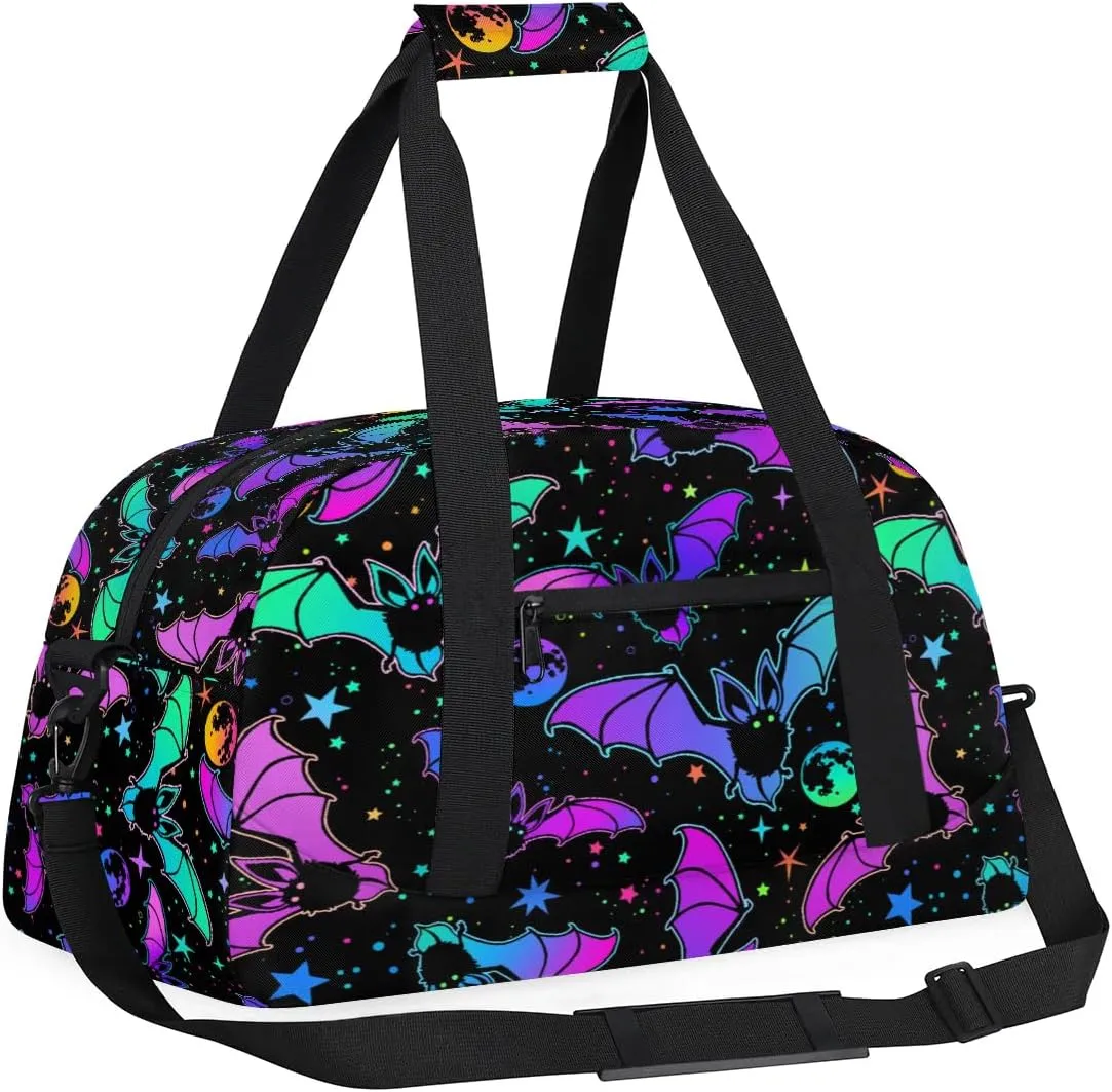 Kids Overnighter Duffel Bags for Boys Girls, Gothic Bat Carry-On Size Sports Gym Bag for School Practice or Overnight Travel Weekender Sleepover Workout Tote Bag