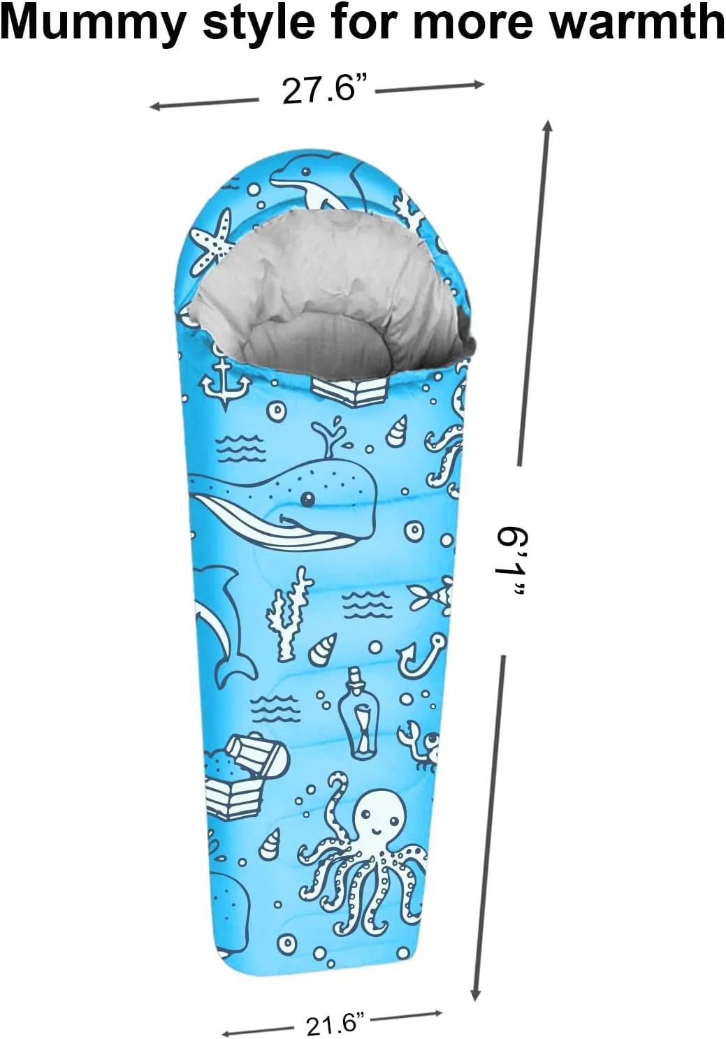 KidzAdventure Mummy Style 32 – 59F Kids Sleeping Bag with Pillow Sleeve, 4 Season, Lightweight and Backpacking Style, Ideal for Camping, Sleepover, Boys, Girls, Youth and Toddlers