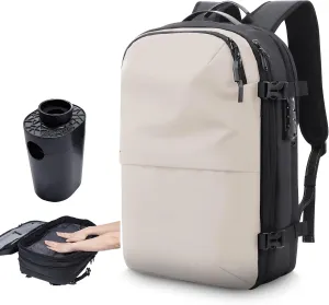 KINGSLONG Vacpack Backpack, 60L Expandable Backpack Vacuum with Pump and TSA Customs Lock, Alepeak Vacuum Backpack Suitable for Travel Business Men Women Water Resistant Beige