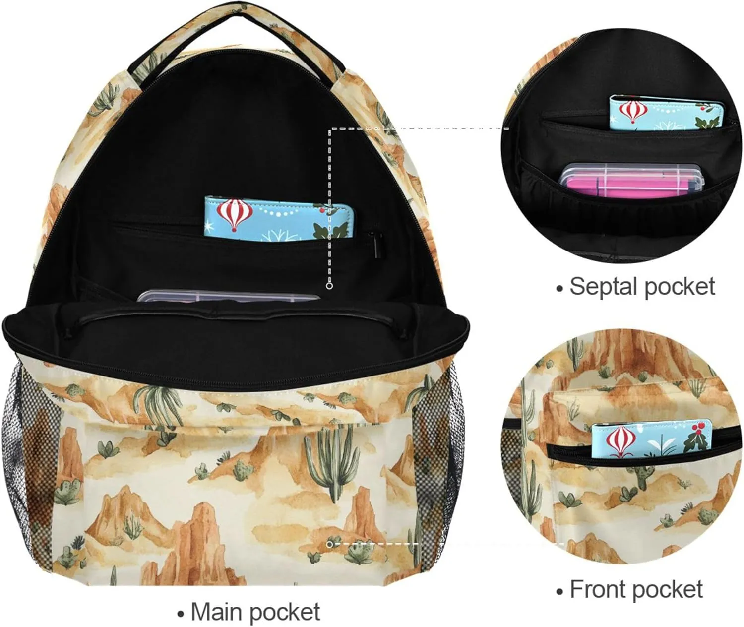 KLL Cute Backpack for Women Men Waterproof Travel Laptop Backpack with Chest Strap for College Work Western Cowboy Cactus Deep Canyons