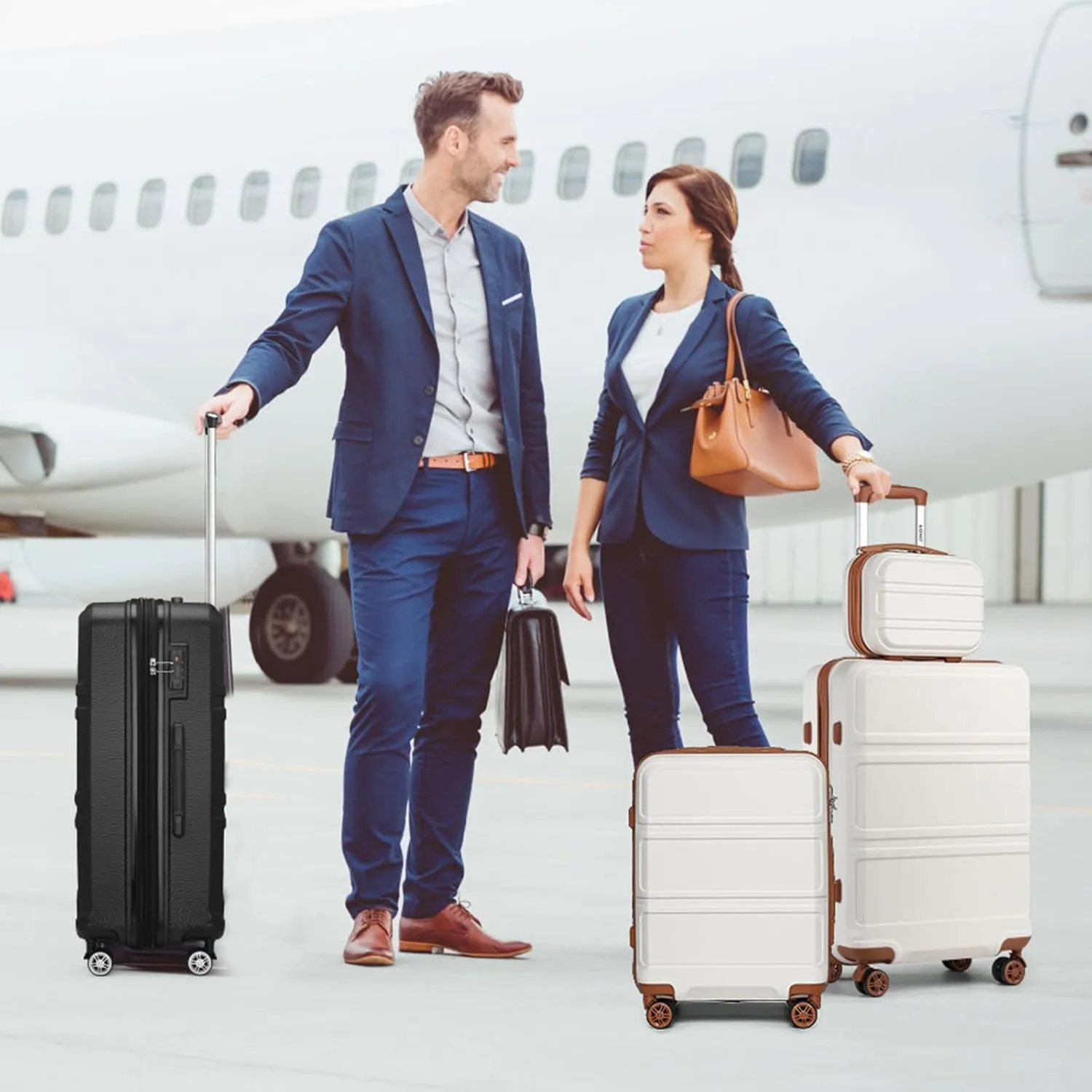 Kono 3 Piece Luggage Sets Expandable(only 28") Lightweight with Spinner Wheels TSA Lock Hardside Travel Rolling Suitcases 20in 24in 28in Carry on Cream White