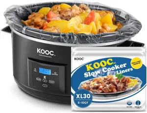 KOOC Slow Cooker Liners 14"x22" 30 Count Extra Large Size Disposable Pot Liners Cooking Bags Fit 6 qt to 10 qt Pot BPA Free Fresh Locking Seal Design