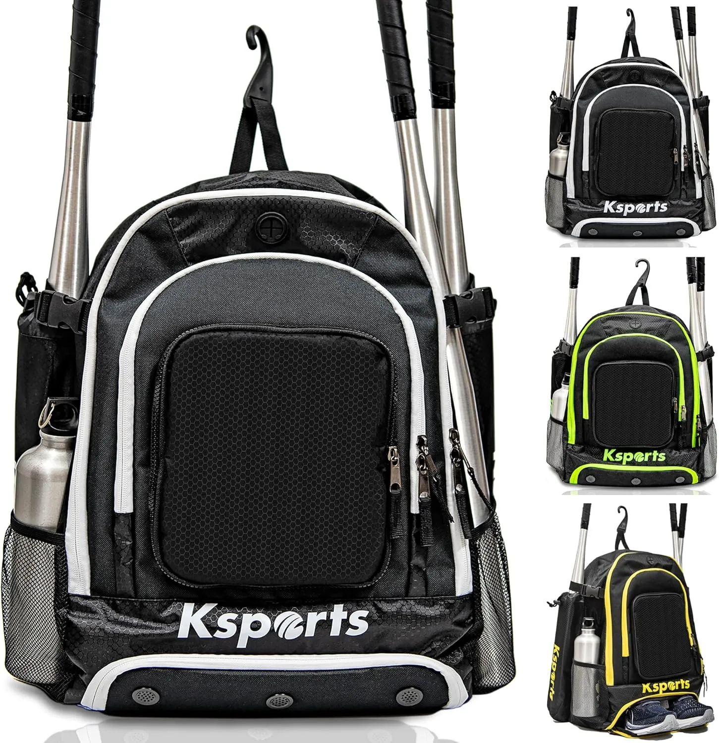 Ksports Baseball Backpack - Durable T-Ball & Softball Equipment Bag - Bat, Helmet, Glove, Gear Storage - Shoe Compartment & Fence Hook - Ideal for Amateur & Professional Players