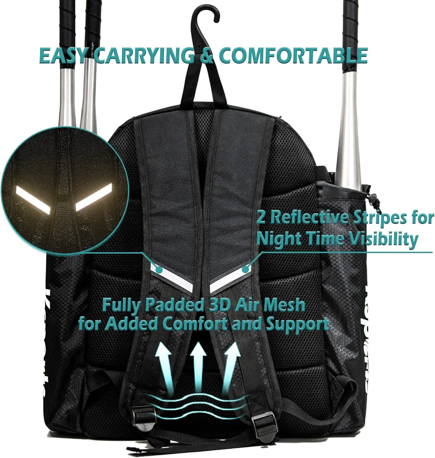 Ksports Baseball Backpack - Durable T-Ball & Softball Equipment Bag - Bat, Helmet, Glove, Gear Storage - Shoe Compartment & Fence Hook - Ideal for Amateur & Professional Players