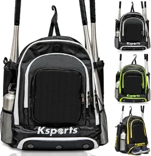 Ksports Baseball Backpack - Durable T-Ball & Softball Equipment Bag - Bat, Helmet, Glove, Gear Storage - Shoe Compartment & Fence Hook - Ideal for Amateur & Professional Players