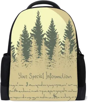Kuizee Classic Backpack Schoolbag Adjustable Padded Shoulder Straps Daypack ﻿Vintage Beige Card Style Coniferous Forest Sun Casual Bags Durable College Daily 16Inch