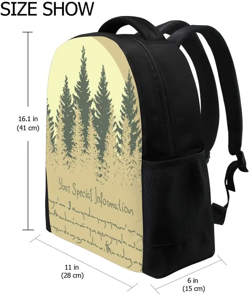 Kuizee Classic Backpack Schoolbag Adjustable Padded Shoulder Straps Daypack ﻿Vintage Beige Card Style Coniferous Forest Sun Casual Bags Durable College Daily 16Inch