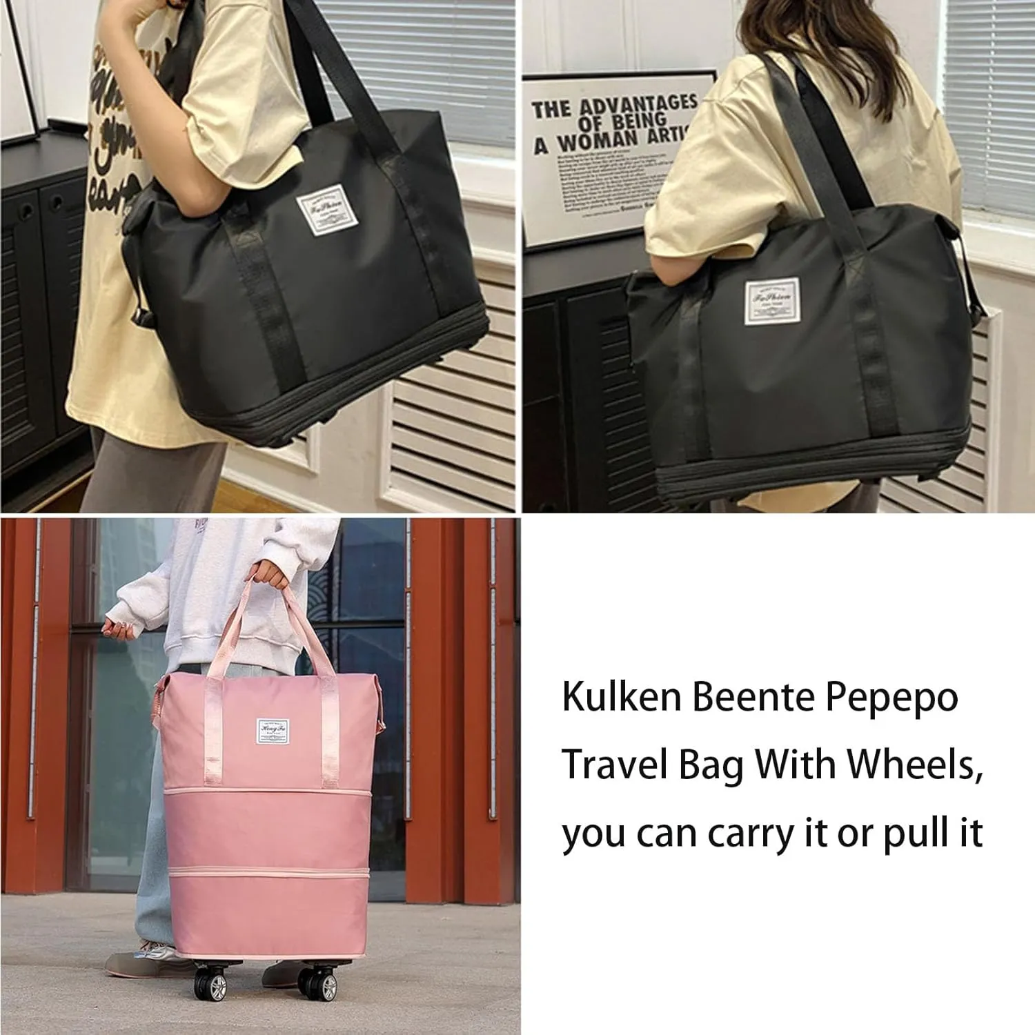 Kulken Beente Pepepo Travel Bag With Wheels, folding bag with wheels foldable & Women, Ideal for Business Trips & Long Travel (Gray)