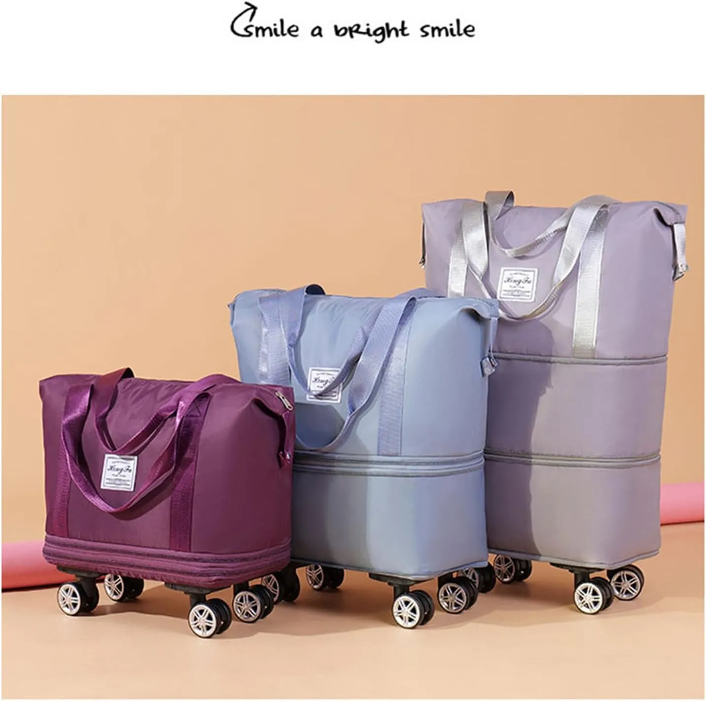 Kulken Travel Bag with Wheels, 2025 New Large Capacity Travel Bag - Universal Wheel Removable (non-wheeled, Pink)