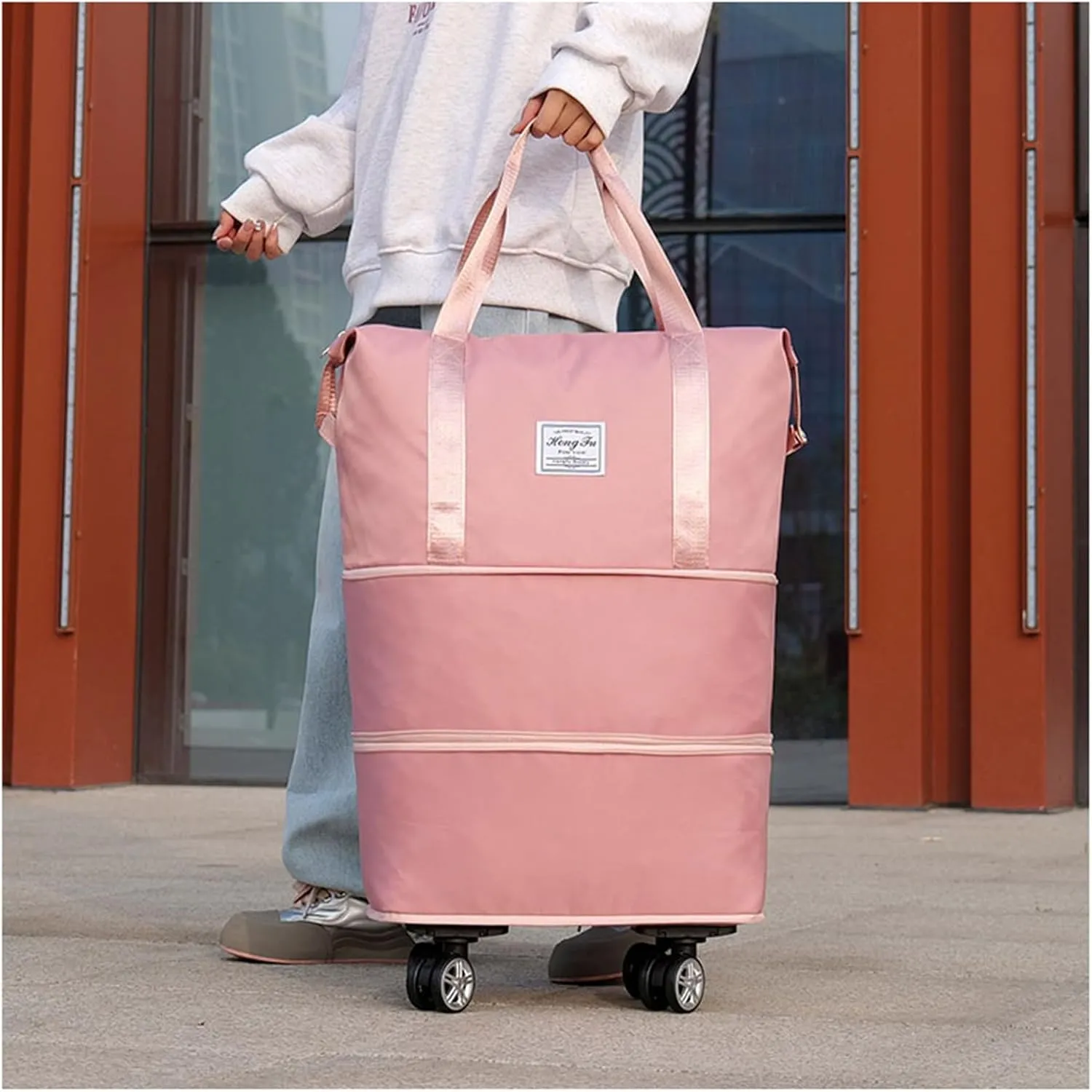 Kulken Travel Bag with Wheels, 2025 New Large Capacity Travel Bag - Universal Wheel Removable (non-wheeled, Pink)