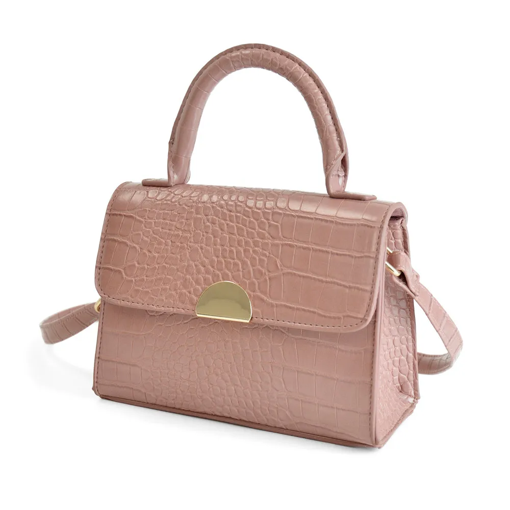 Ladies Mock Croc Cross-Body Grab Handle Handbag