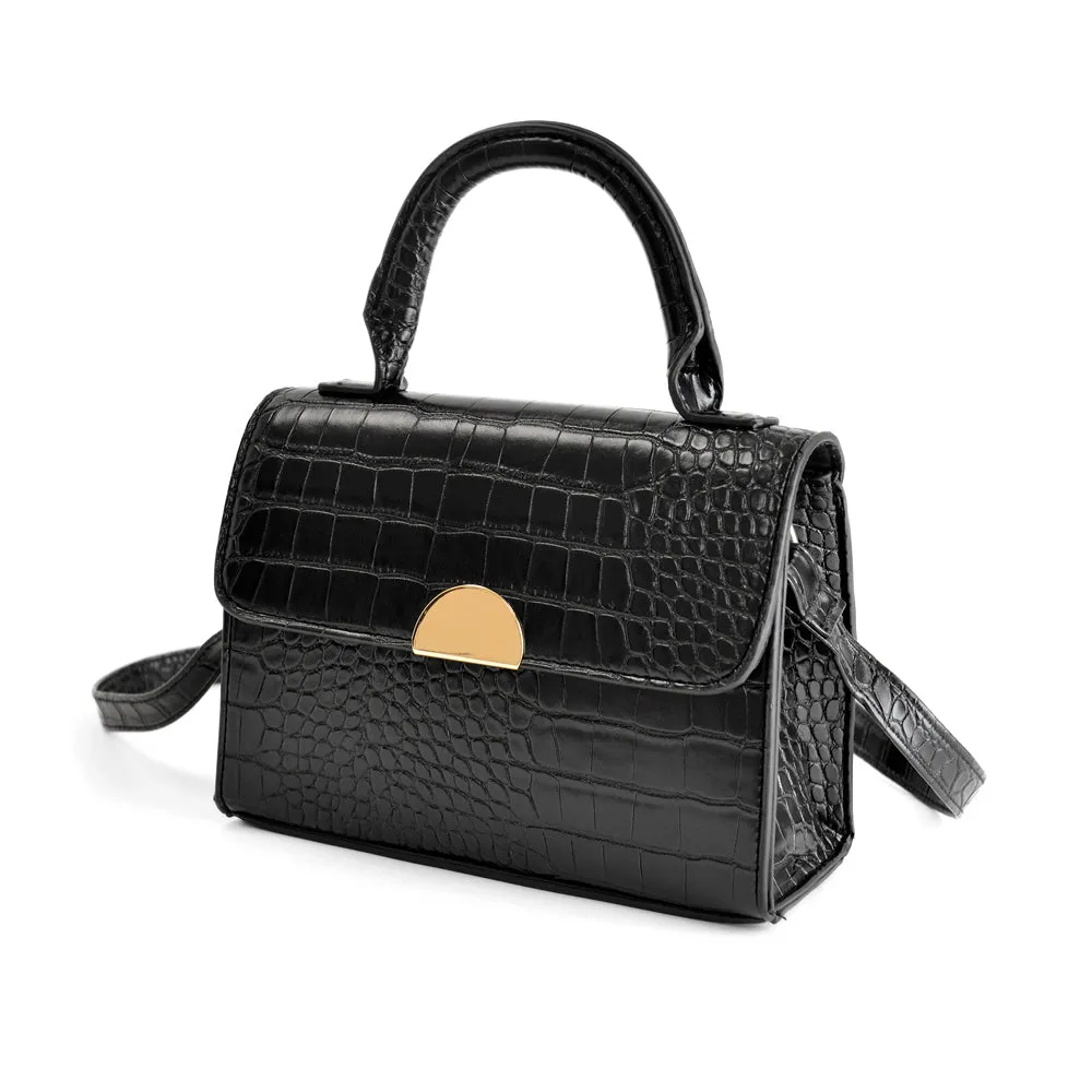 Ladies Mock Croc Cross-Body Grab Handle Handbag