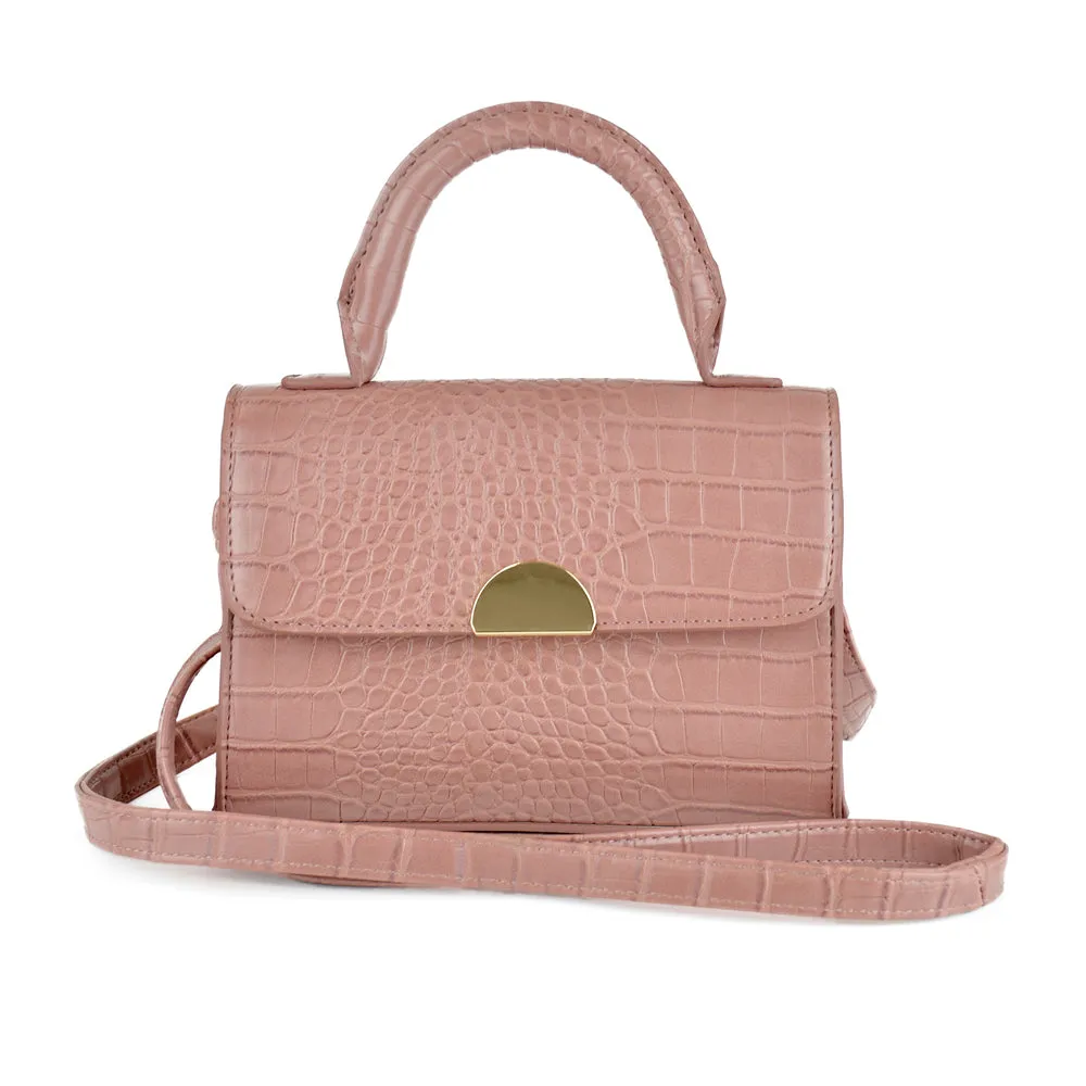 Ladies Mock Croc Cross-Body Grab Handle Handbag