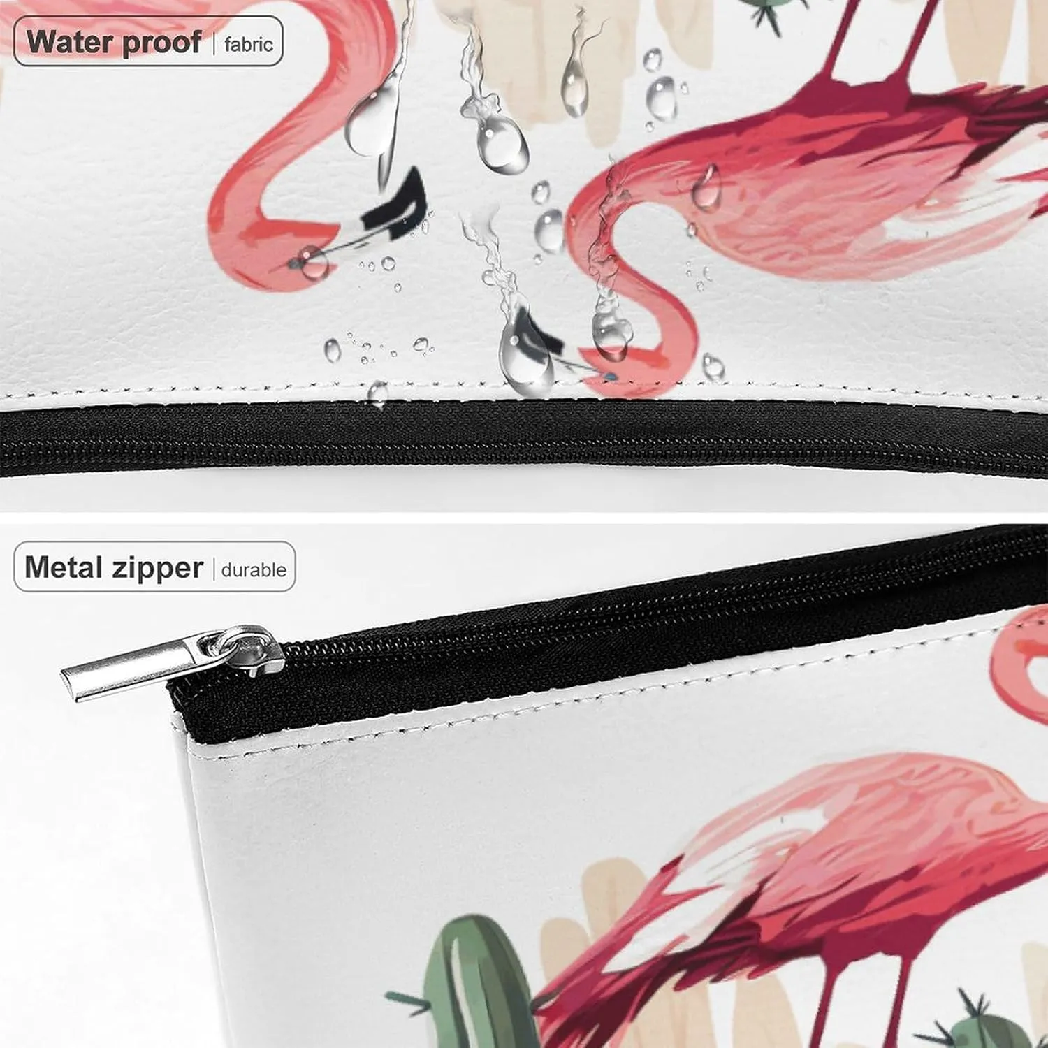 Large Capacity Makeup Bags for Women Portable Leather with Zipper Travelling Makeup Bag Cactus Flamingo Rose Flowers Printed