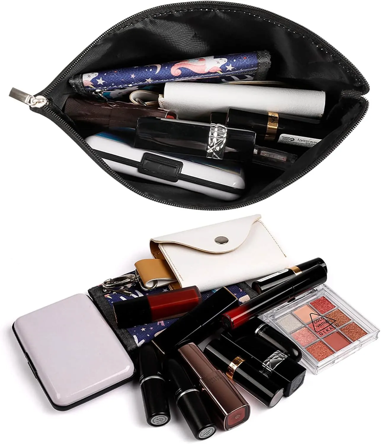 Large Capacity Makeup Bags for Women Portable Leather with Zipper Travelling Makeup Bag Cactus Flamingo Rose Flowers Printed