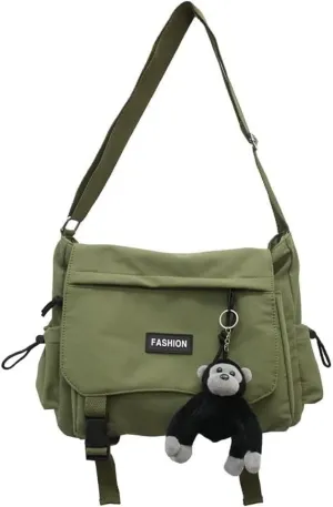Large Capacity Unisex Shoulder Bag - Japan Korean Style Leisure Waterproof Nylon Messenger Black Oxford Book Bag