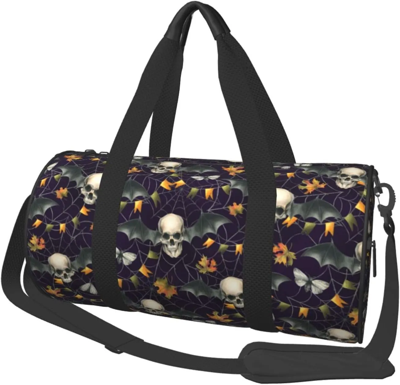 Large Duffle Bag for Travel - Cool Skull Bat Garlands Cobwebs Gym Bag for Women Men, Foldable Travel Bags for Women Men with Zippered Multiple Pockets