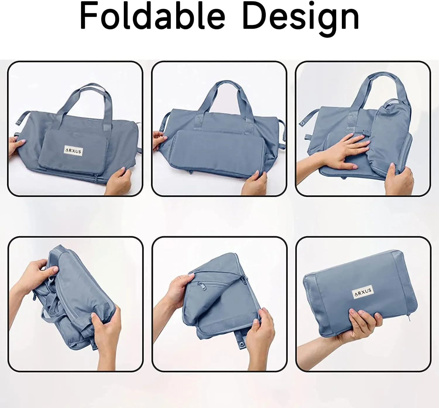 Large Folding Travel Duffle Bag, Expandable Waterproof Gym Weekend Carry On Overnight Tote Bag for Women, Newspaper